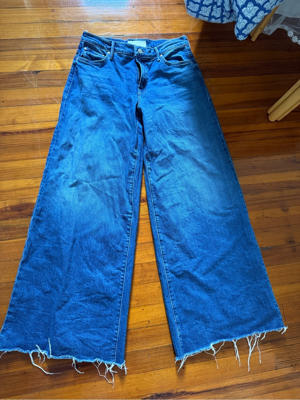 MOTHER Wide-Leg High-Rise Jeans in Blue Denim